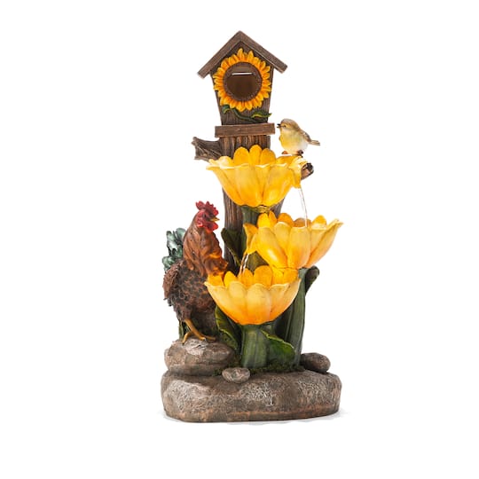 Glitzhome&#xAE; 28.5&#x22; Farmhouse Sunflowers &#x26; Birdhouse Outdoor Fountain